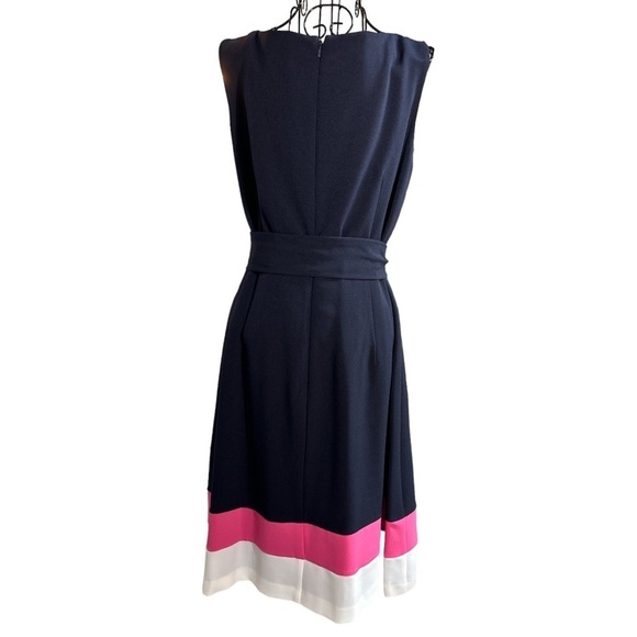 Jones New York Sleeveless Tri-Color Stretch Crepe Dress Tie Navy Size 6 NEW NWT - Picture 5 of 16